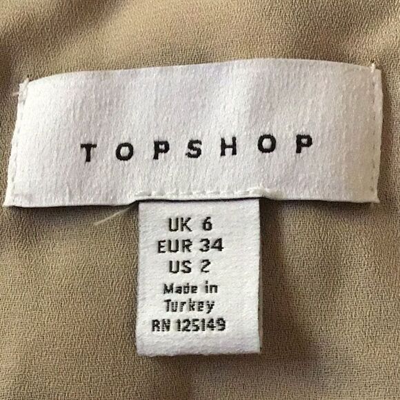 TopShop Tan Black Animal Print Semi Sheer Long Sleeve Button Up Tunic Blouse - Picture 14 of 16